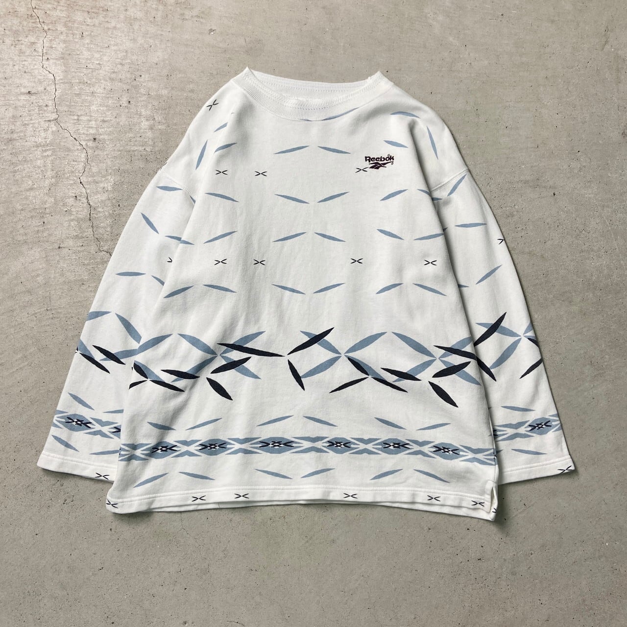 90年代 ポルトガル製 Reebok リーボック スウェットシャツ 総柄 メンズ