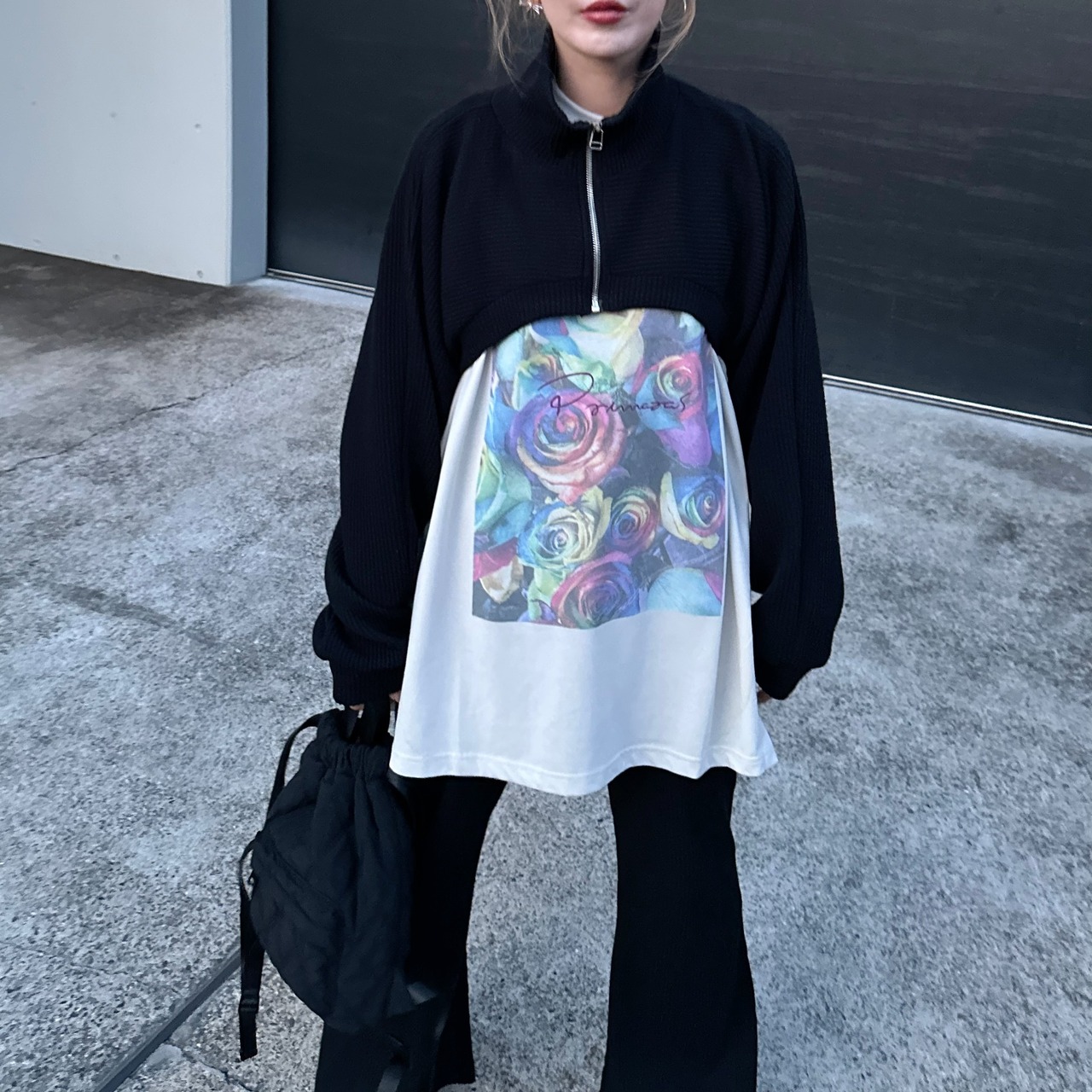 zipup fleece layer tops／black