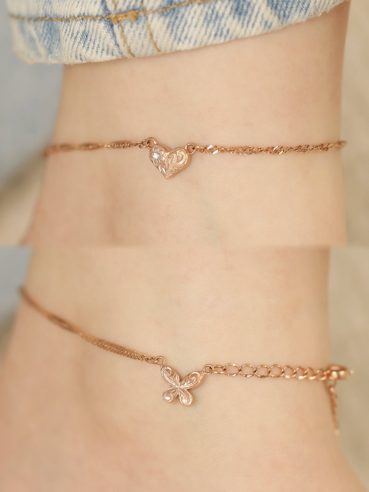 【 screw 】 316L heart & pulelehua anklet #a29