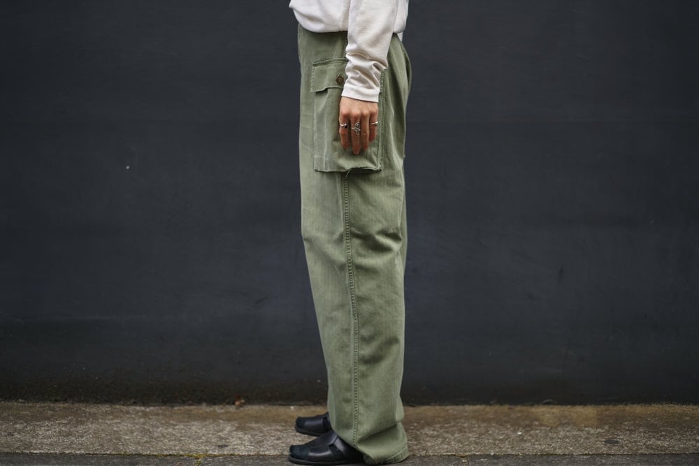 [US.ARMY M-43] Vintage HBT Field Pants [1940s] Vintage Herringbone Twill  Military Pants | beruf powered by BASE