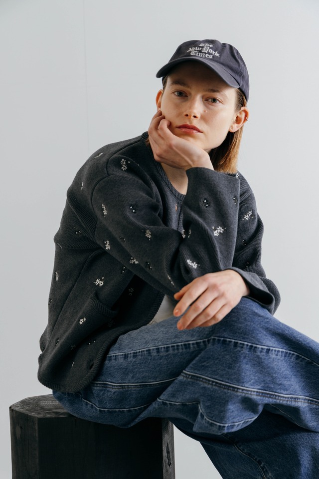 CREDONA  FLOWER EMBROIDERY CARDIGAN フラワーエンブロイダリーカーディガン  Gray