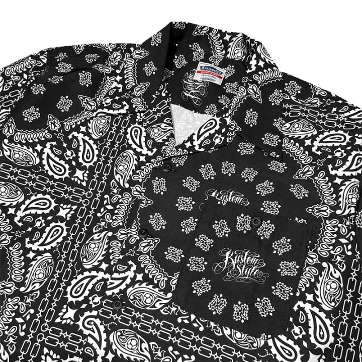 KUSTOMSTYLE -NORM BANDANA- OPEN COLLAR S/S SHIRTS (BLACK