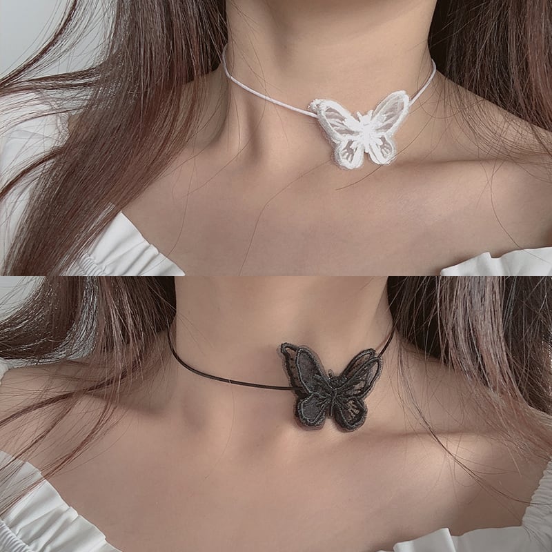 Butterflyデザイン ネックレス レッドカラーチェーン アクセサリー レース ブラック・アイド・ピーズ13248548598