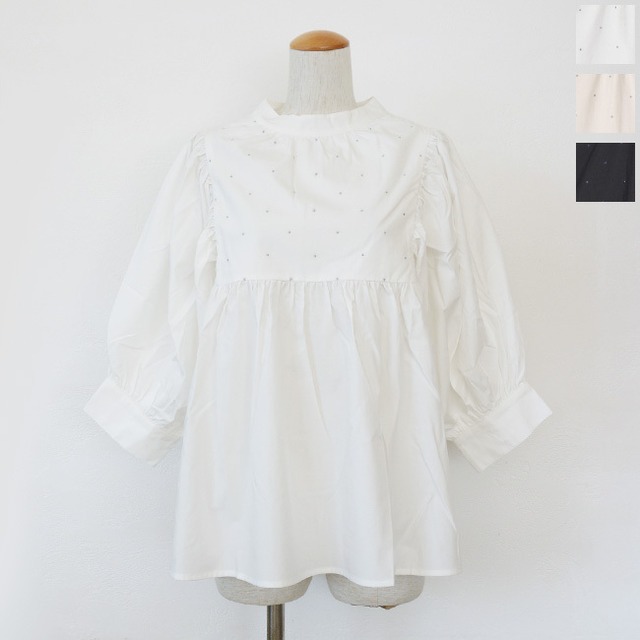 KELEN (ケレン) ブラウス ラメ糸ドット刺繍 ギャザー 7分袖 CAFUN LKL26HBL2289
