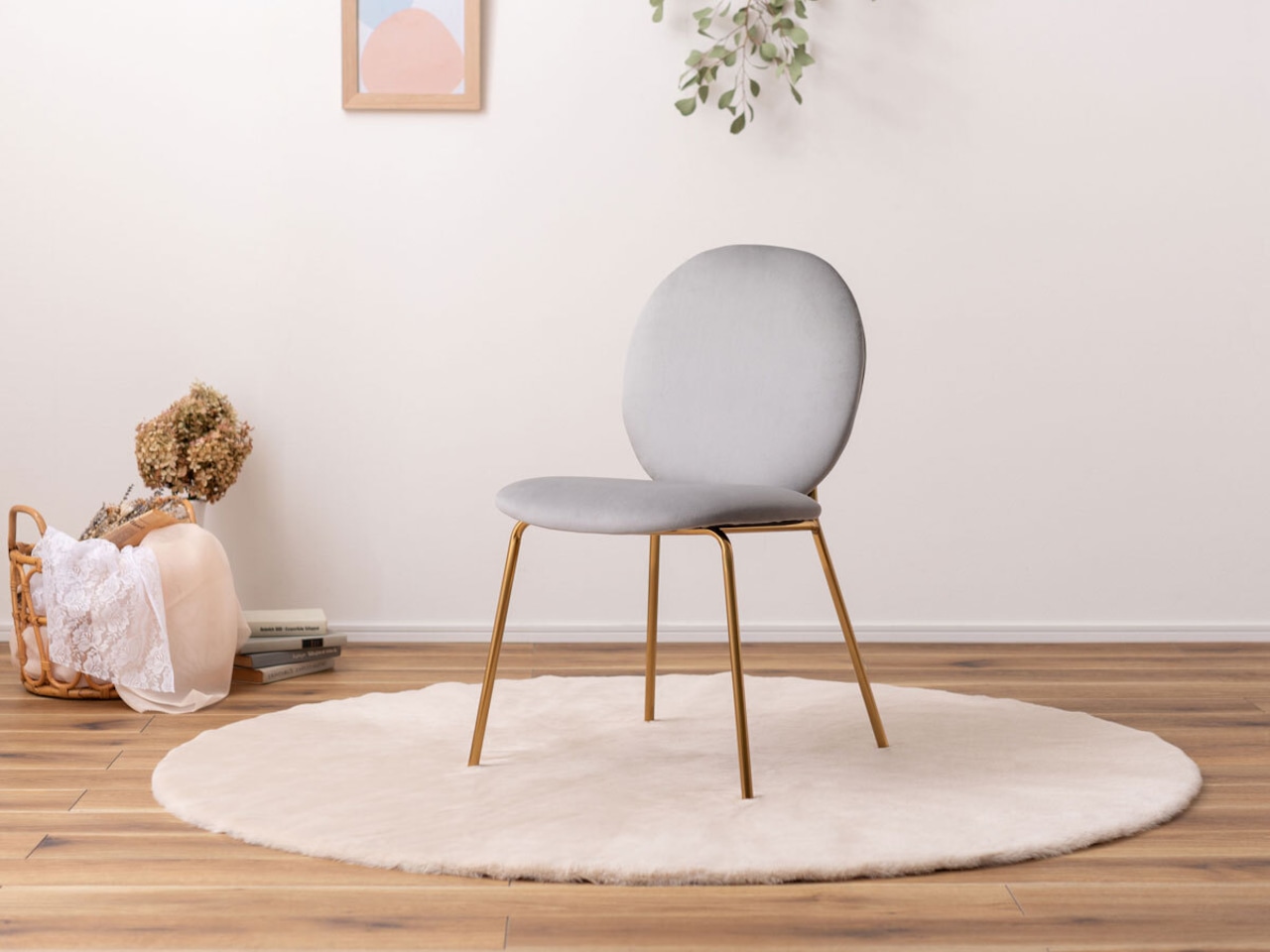 ガーリーチェア(丸)アイボリー ベージュ グレー・画像3