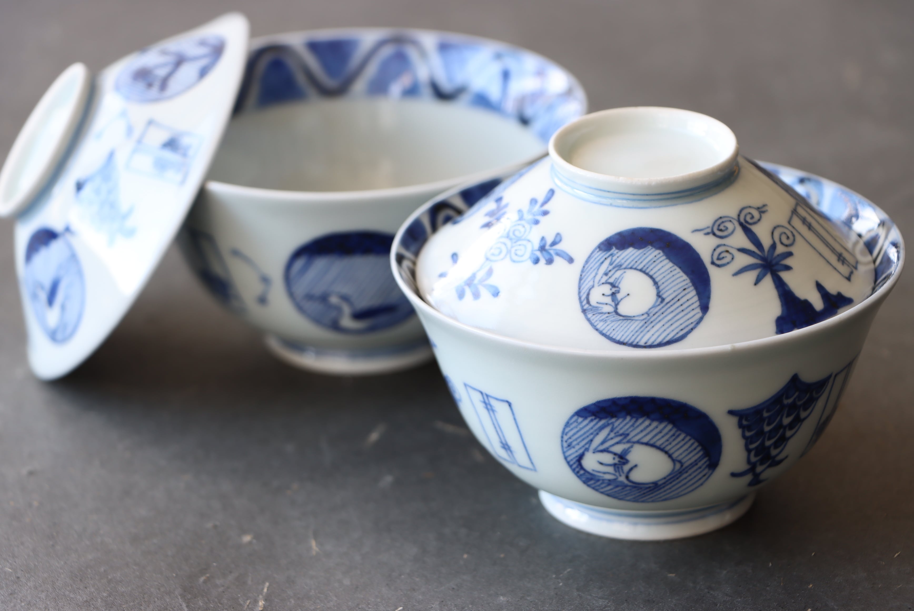 古伊万里染付 波兎の図 大振蓋付椀 古伊万里染付 波兎の図 大振蓋付椀 古伊万里染