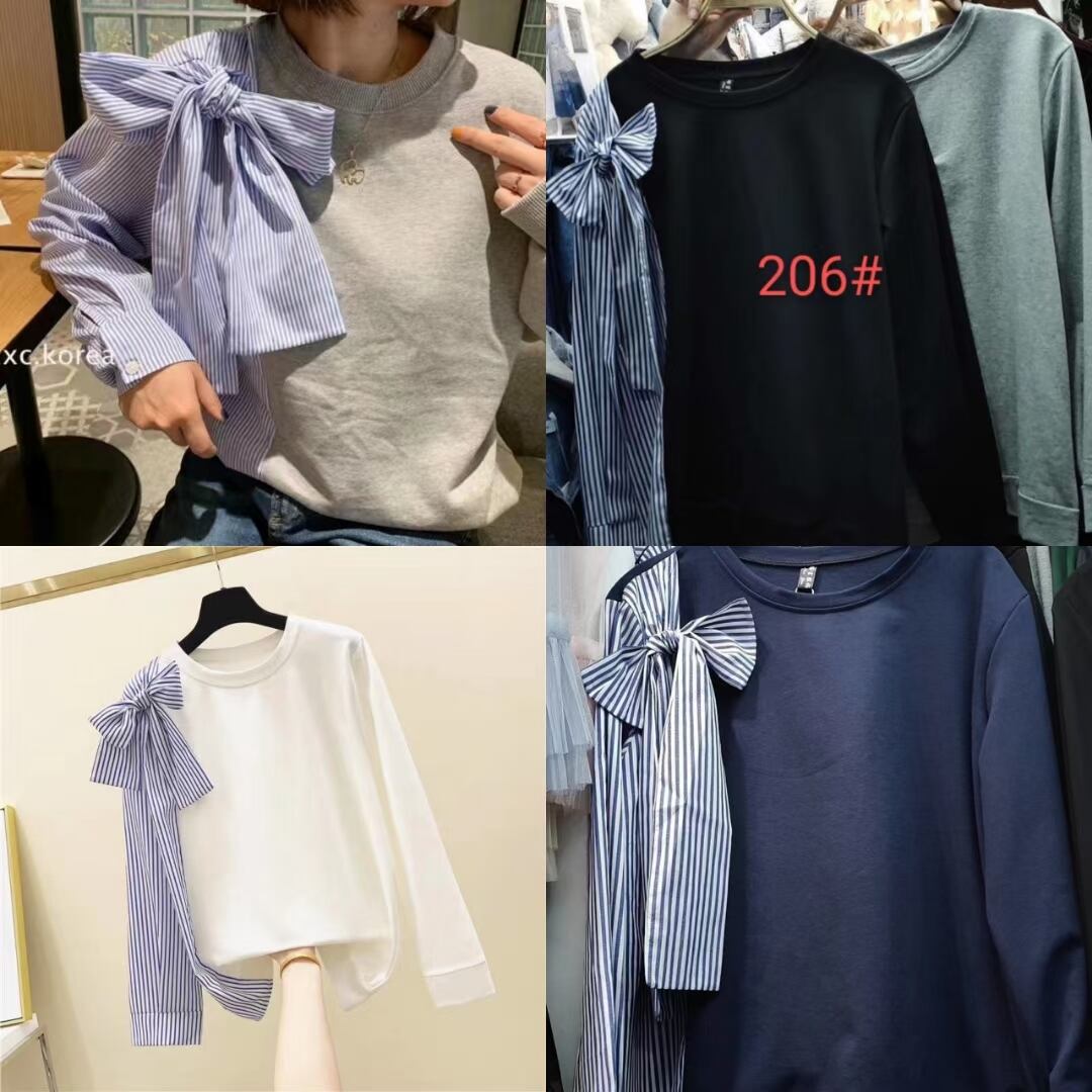 肩リボン異素材切り替えカットソー　AJ21240-206