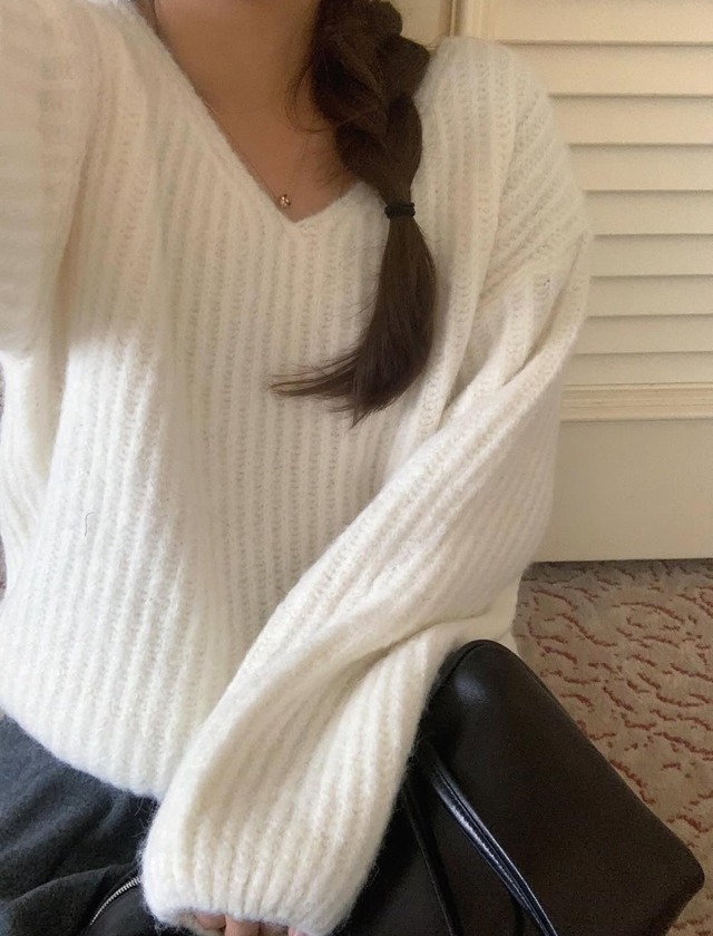 (LITER) daina  alpaca v  neck  knit / 3color