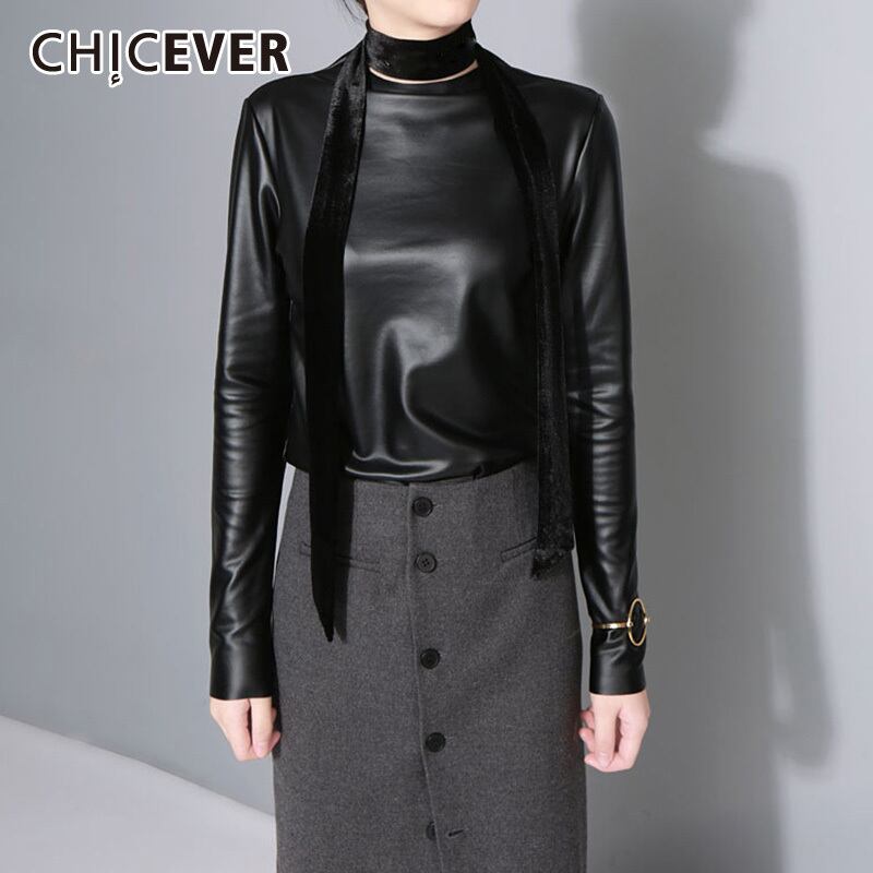 CHICEVERブラックTシャツレディースOネック長袖ルーズシャーリングニットプルオーバーTシャツ2021 ロング 6base577634375913