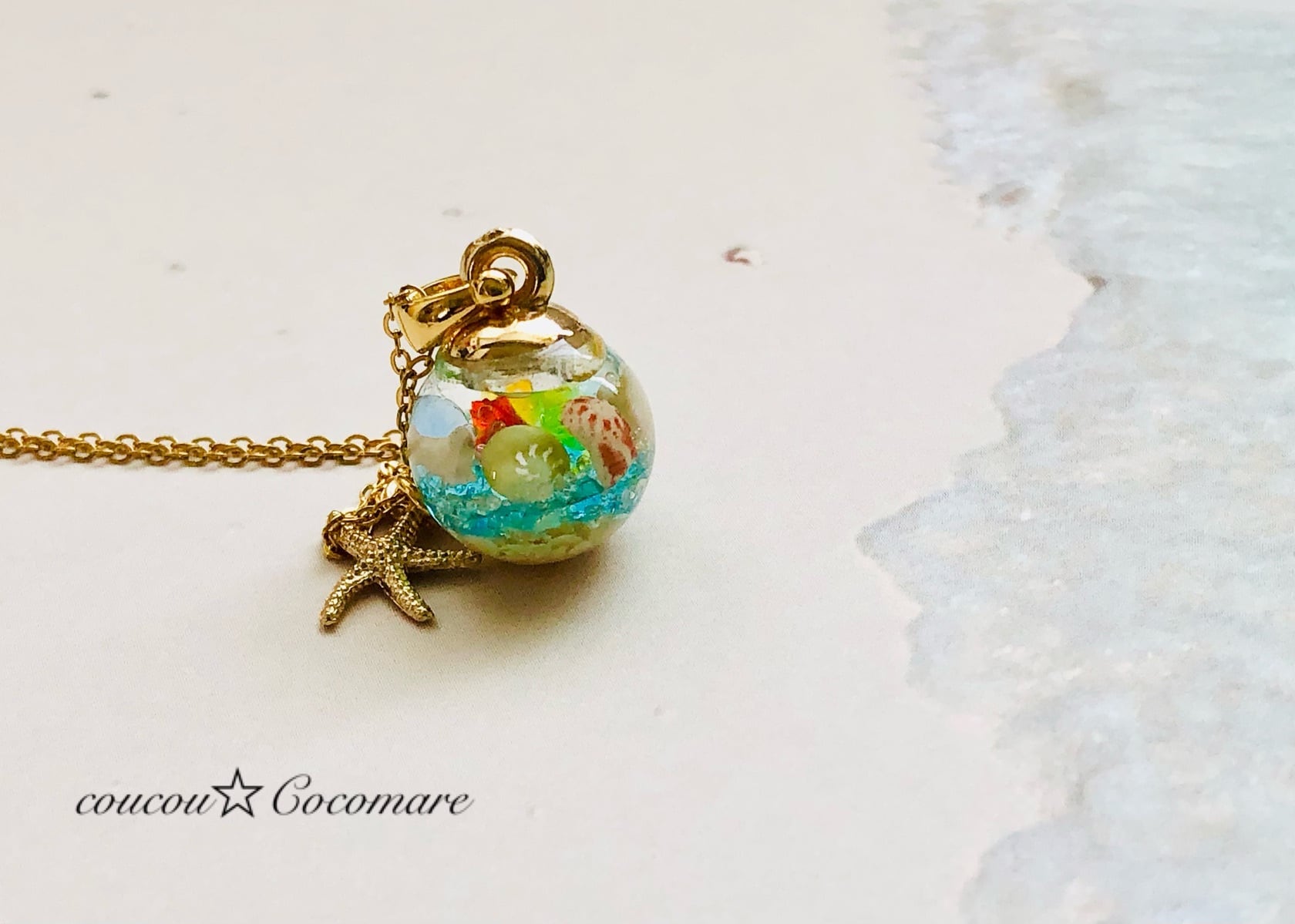 海シリーズ 琉球ガラスと石垣島の貝殻ネックレス【サージカル