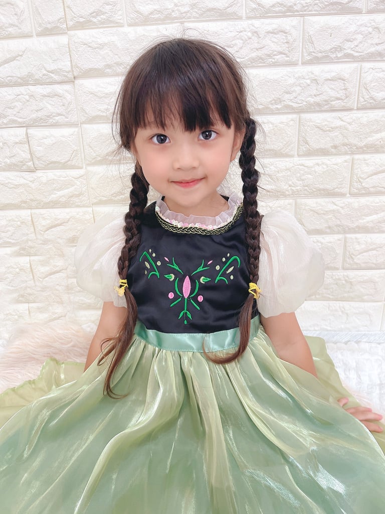 100-130【即納】プリンセスチュールドレス グリーン シフォン袖 100-130【即納】プリンセスチュールドレス グリーン シフォン袖