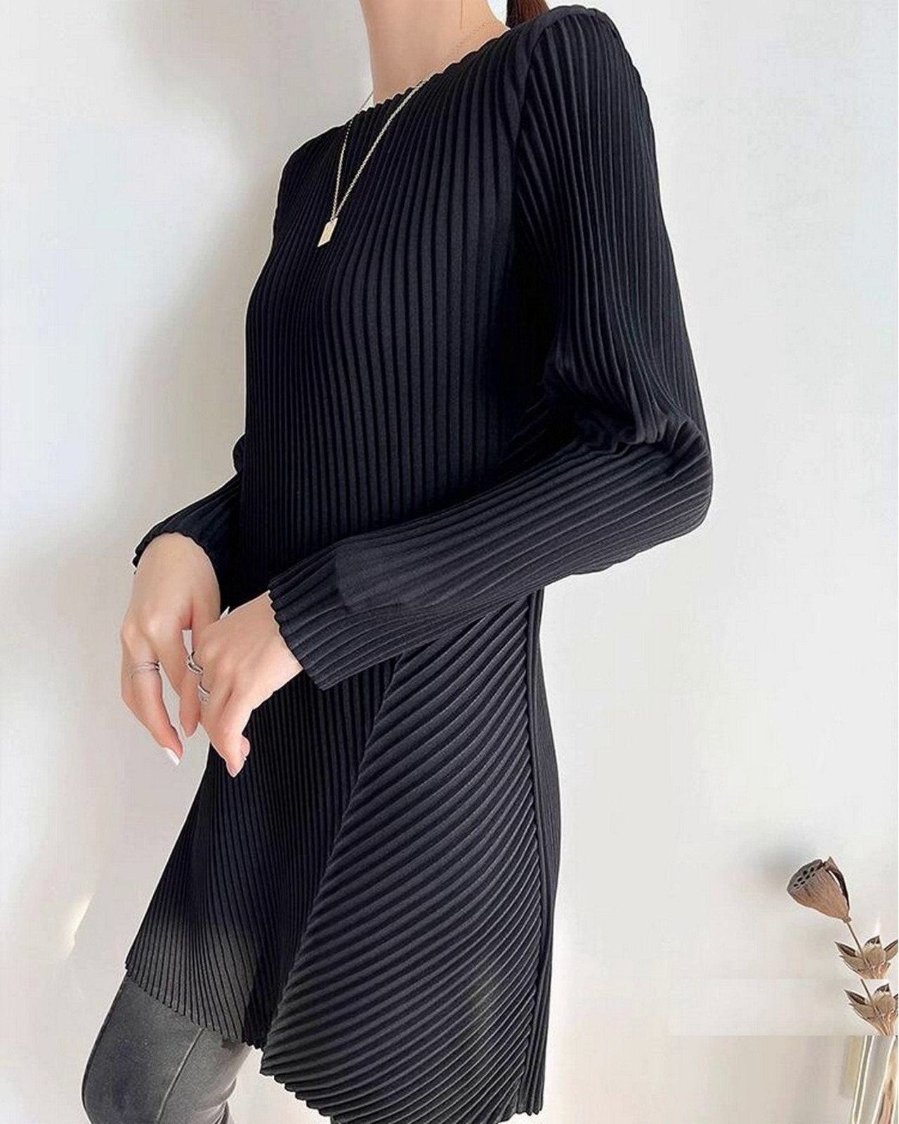 リブプリーツロングトップス 3color A0547 - 5