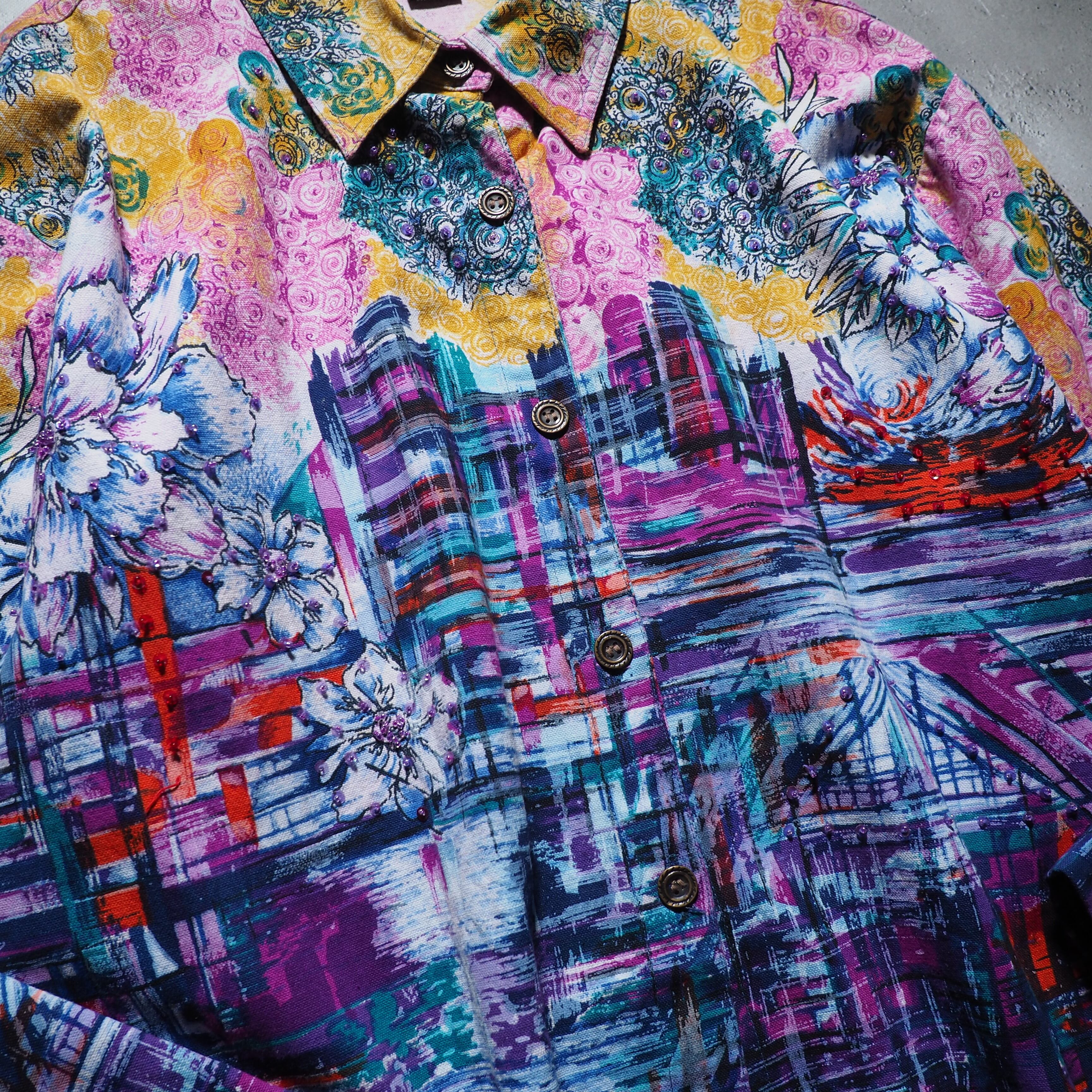 Beautiful Botanical Flower hand painted vintage loose jacket