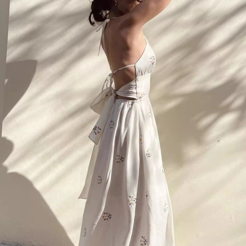 ワンピース レディース 総柄 サマードレス リゾート ロングスカート ホルターネック 背中魅せ セクシー かわいい フラワー 花柄 ナチュラル ハイウエスト ybh1456