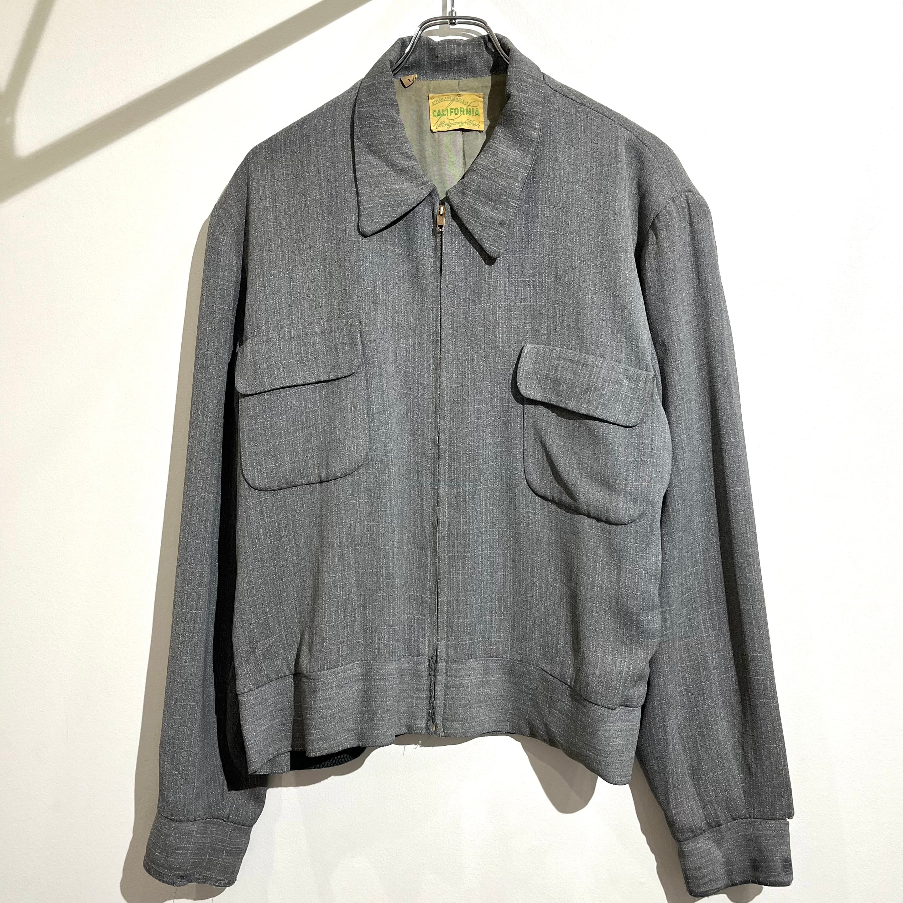 50s Montgomery Ward CALIFORNIA Gabardine Jacket 50年代 カリフォルニア モンゴメリーワード  ギャバジャン ギャバジンジャケット ロカビリー 格子柄　カスリ グレー L