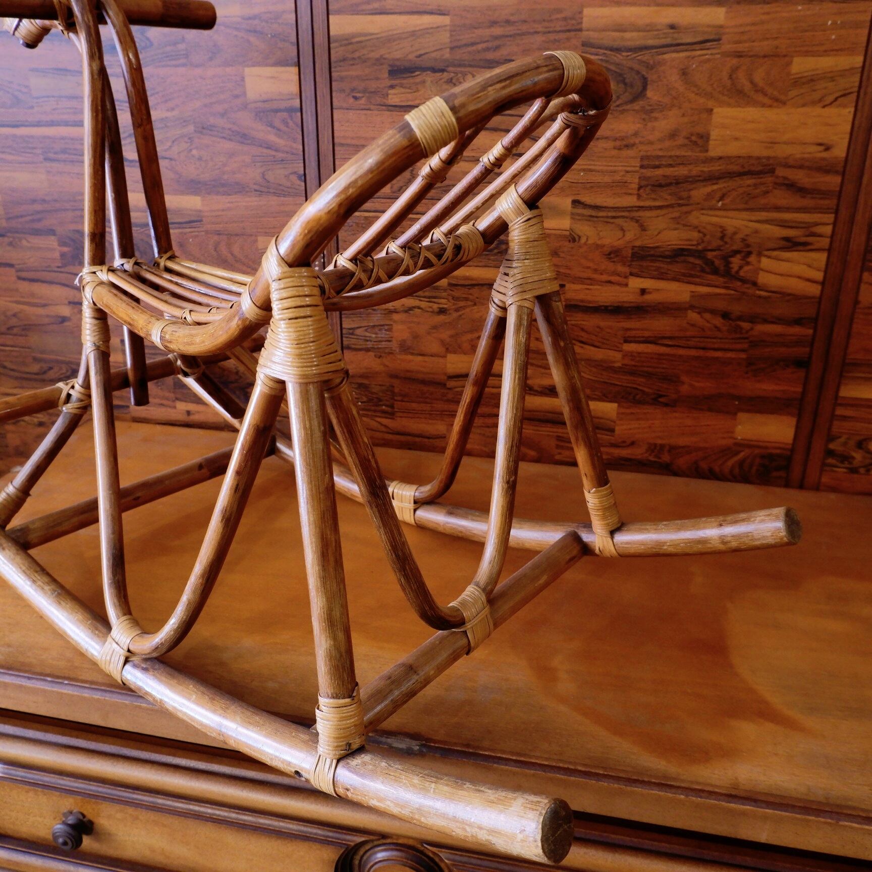 アンティーク ラタン製 ロッキング 木馬