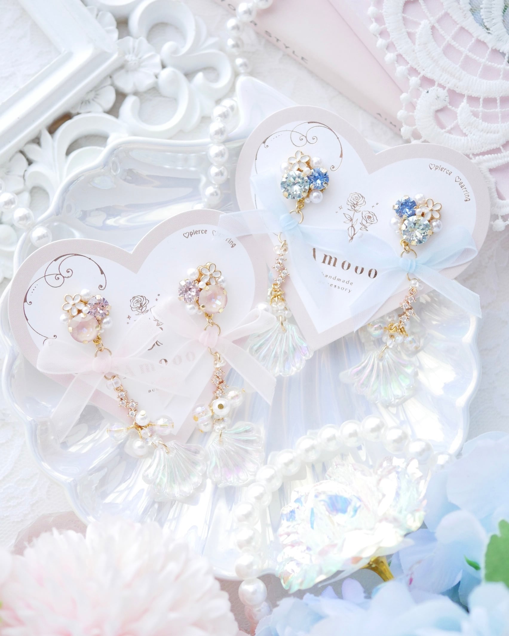 期間限定】8610 オーロラシェルシフォンビジューピアス/イヤリング | Amooo