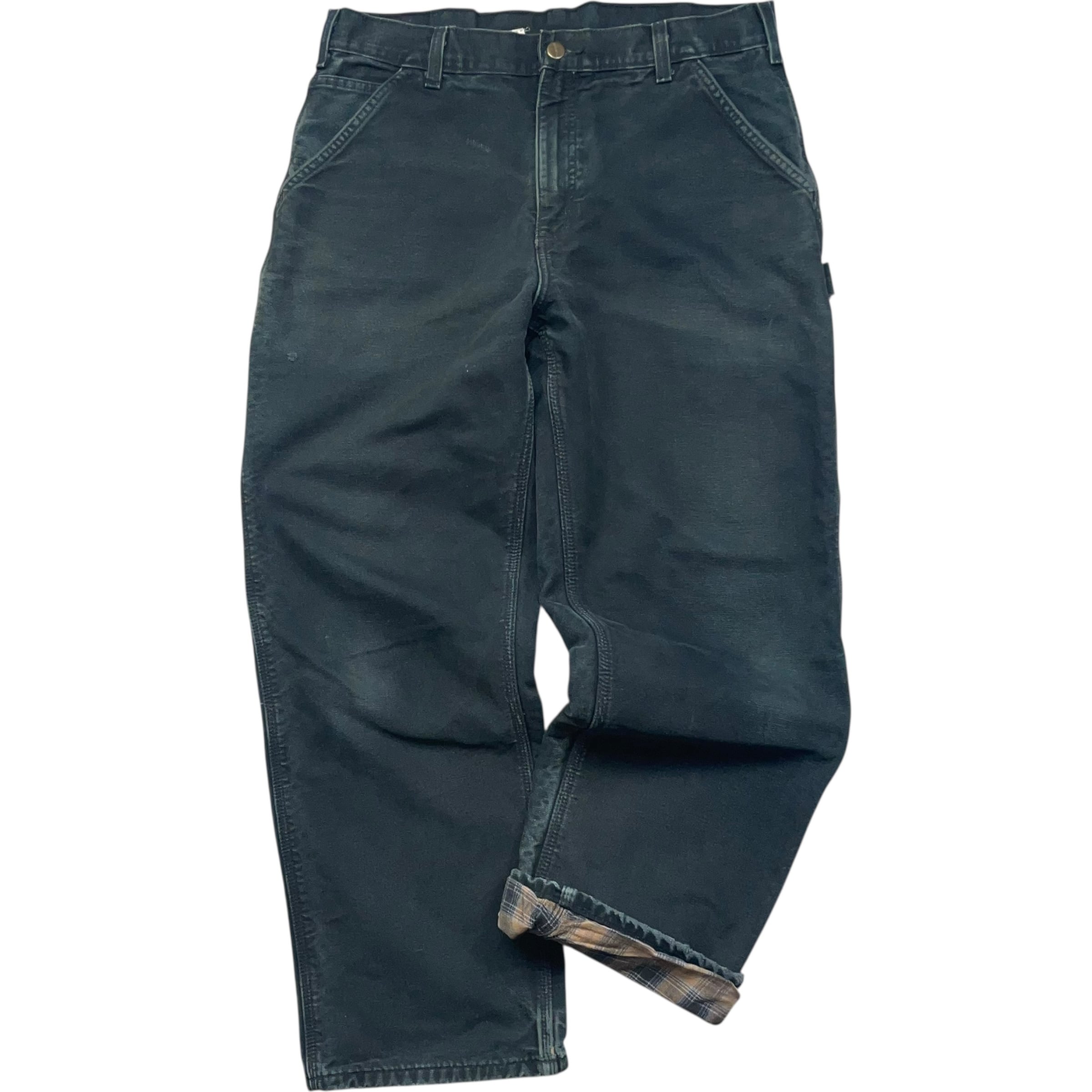 《実寸 W34L29》 Carhartt カーハート ペインターパンツ ワークパンツ 裏地ネル フェード ブラック no.9602