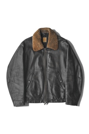 80's "French Air Force" Pilot Leather Jacket Jacket with Boa — Size.88L