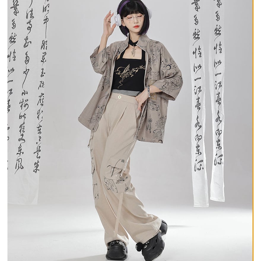 サブカル 服 地雷系 通販 チャイナ風服 パンツ ユニセックス 卿棠オリジナル 夏服