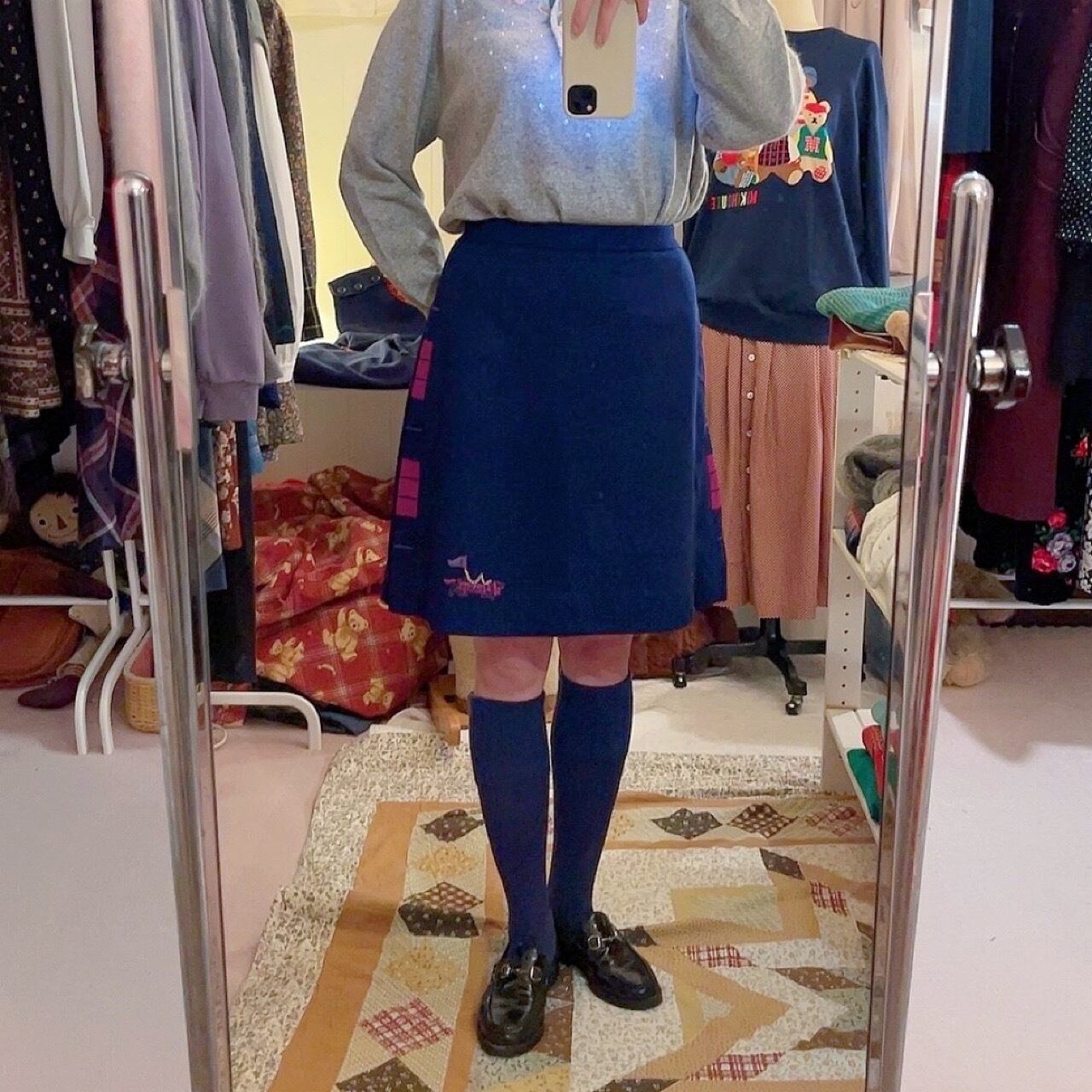 navy ride rib mini skirt