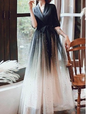 ★送料無料★11号(L)★星柄チュールのパ－ティ－ドレス(OPN2399）