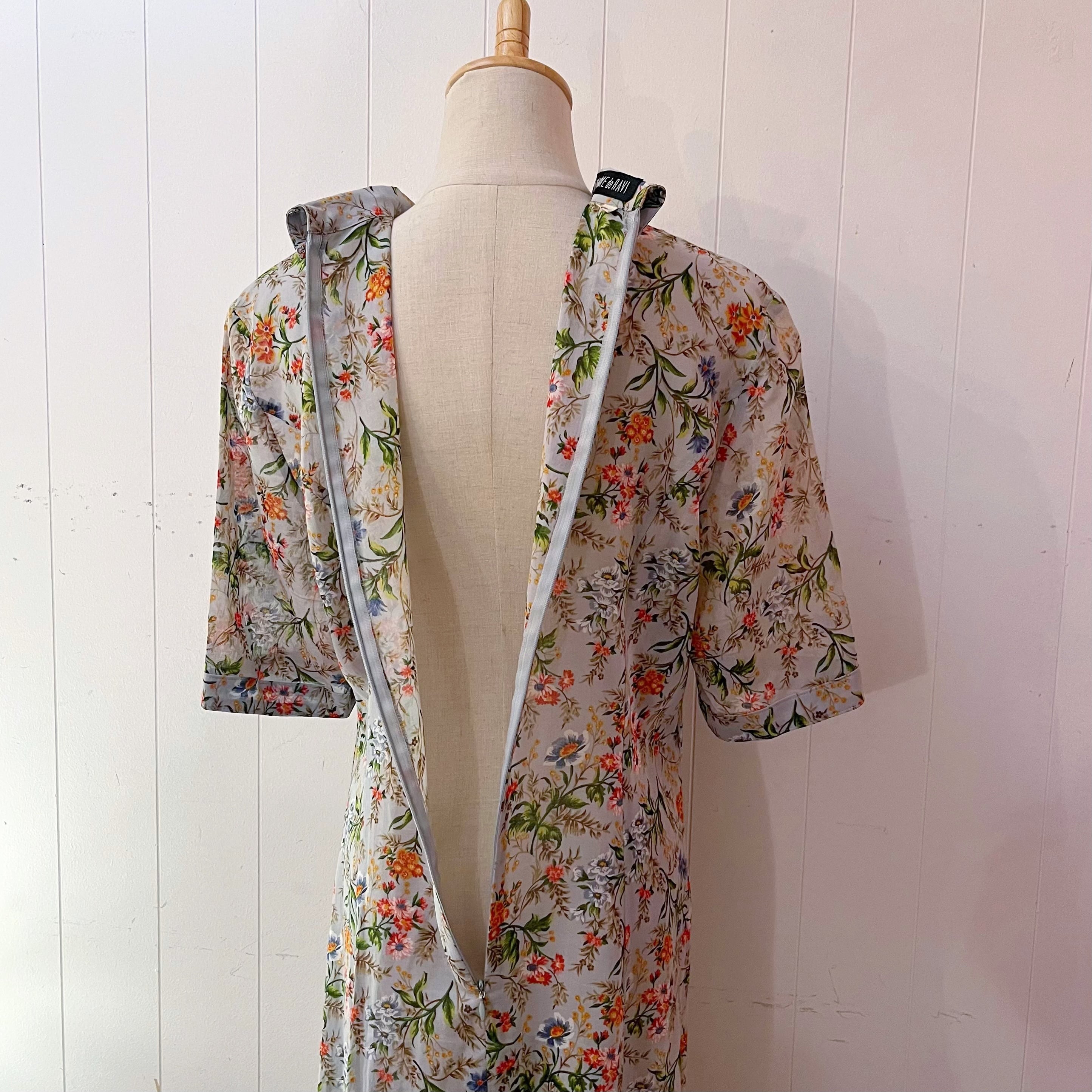 botanical flower light blue one-piece