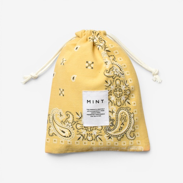 MINT ヴィンテージバンダナ 巾着ポーチ イエロー Lサイズ