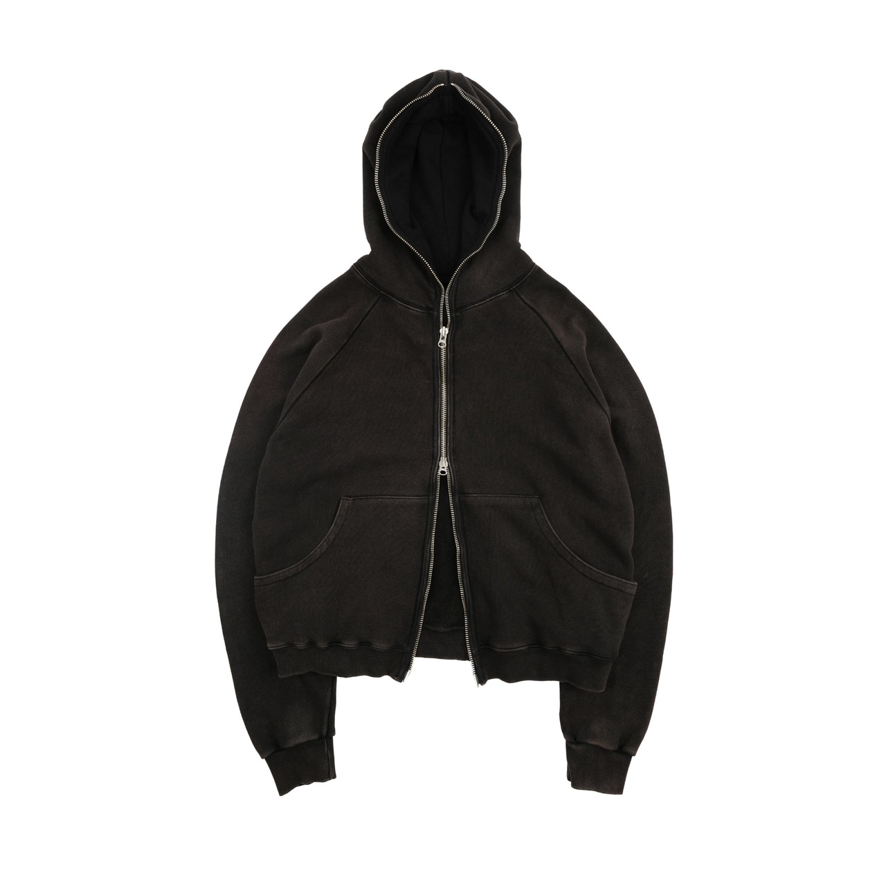 FAR FROM WHAT/ washed full zip-up hoodie