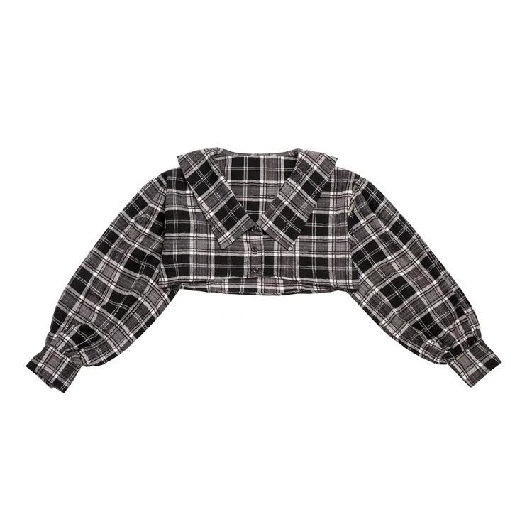 ATK.LADY】N22 ショート丈 半分服 量産系 ダークチェック ビックカラー