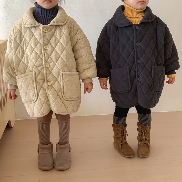 送料無料　2カラー　キッズ　コーデュロイキルティングジャンパー　韓国子供服　80cm〜150cm