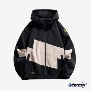 Block color hooded jacket 0386