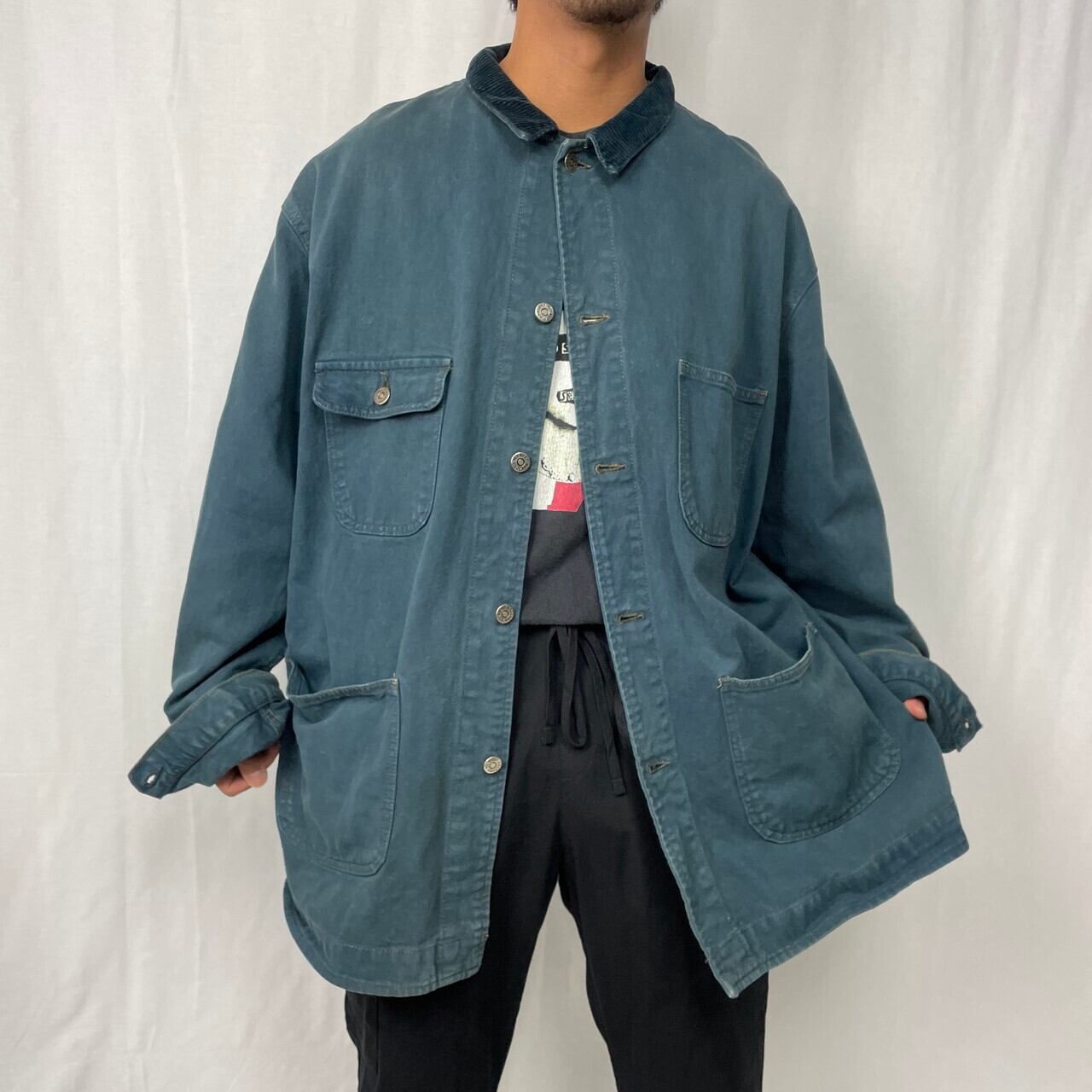 90年代 ARIZONA JEAN CO. カラーデニム カバーオール メンズ2XL相当 古着 90s ヴィンテージ ビンテージ コーデュロイ襟  グリーン 緑色 ビッグサイズ 大きいサイズ 【デニムジャケット】 | cave 古着屋【公式】古着通販サイト