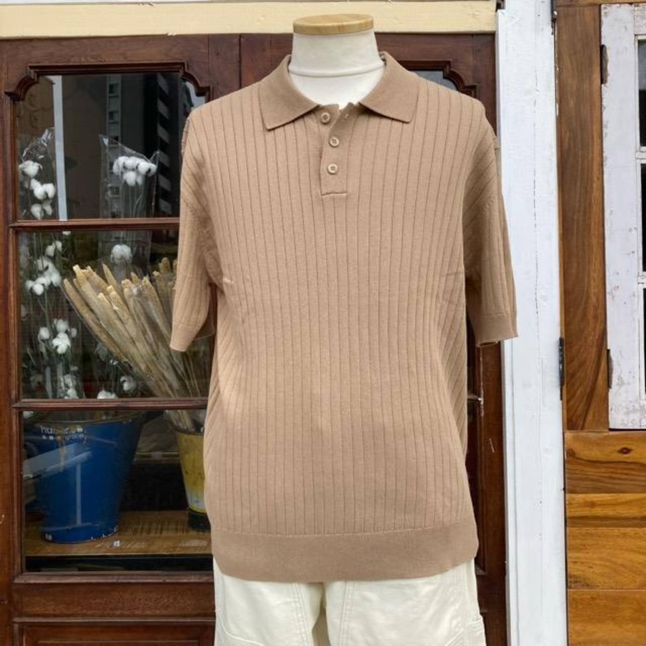 TOPANGA MEN'S ビスコースニット半袖ポロシャツ　キャメル