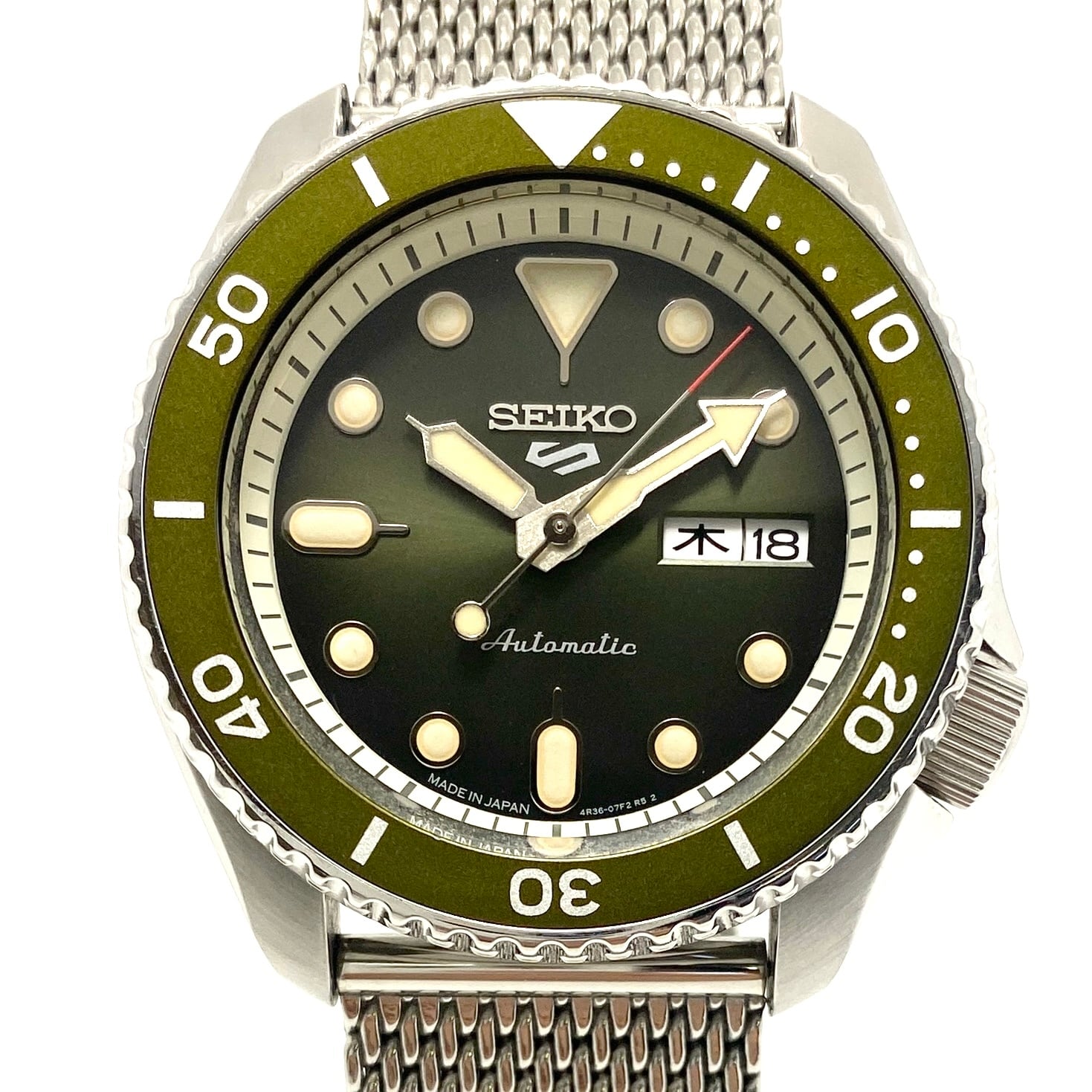 【動作良好】腕時計 メンズ セイコー SEIKO 5スポーツ SBSA019 4R36-07G0 自動巻 グリーン 裏スケ デイデイト（日本語・英語） 動作良好】腕時計 メンズ セイコー SEIKO 5スポーツ SBSA019 4R36-07G0