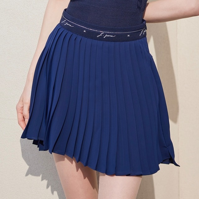 Unbalanced Chiffon Pleats Skirt（Navy）