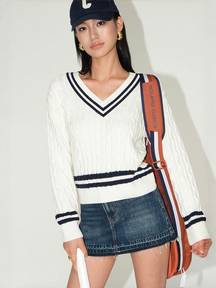 プレッピースタイルケーブルニット