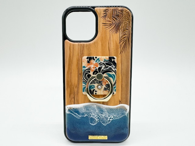 Hang loose/wood×resin mint blue wave case(olive wood)