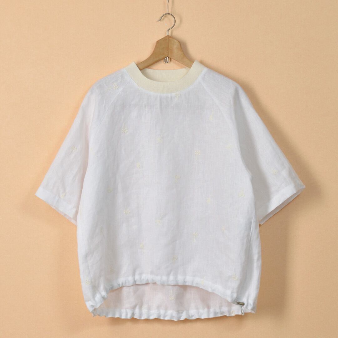 atelier naruse アトリエナルセ リネン ~nohara~ 裾絞りプルオーバー・オフホワイト オリジナル刺繍が素敵なフンワリプルオーバー【送料無料】