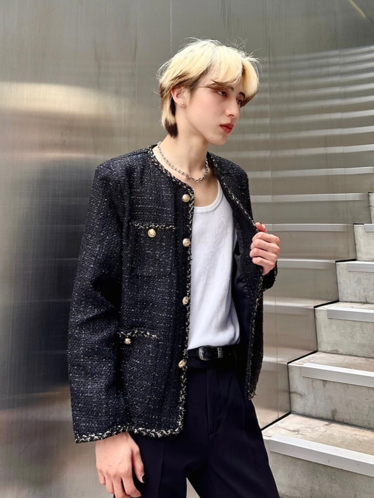 ALUDE SELECT】black gold tweed jacket | 【ALUDE】韓国メンズ 