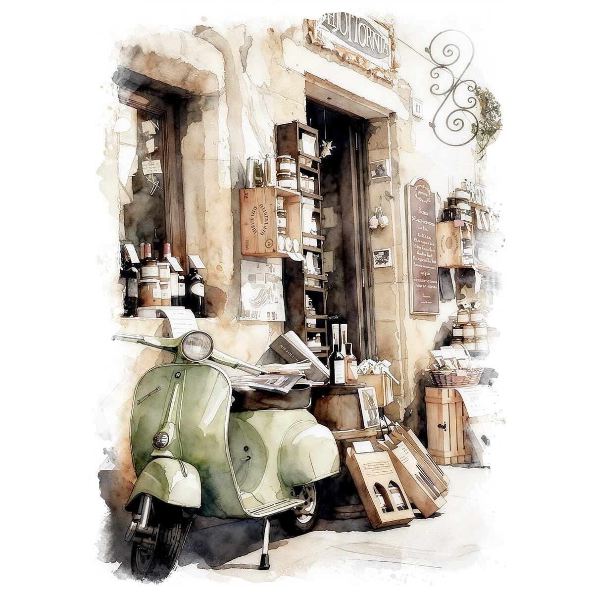 絵画 イタリアの風景画 ピティリアーノにあるスーパーマーケット インテリアアート額付き 水彩画・油絵調 WAT0201