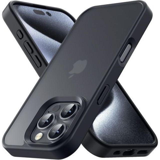 iPhone 16 Pro 用 ケース 半透明 衝撃吸収 米軍MIL規格取得 マット感 黄ばみなし レンズ全面保護 耐衝撃ストラップホール付き 6.3インチ アイフォン 16 Pro用カバーラネ マットブラック 49