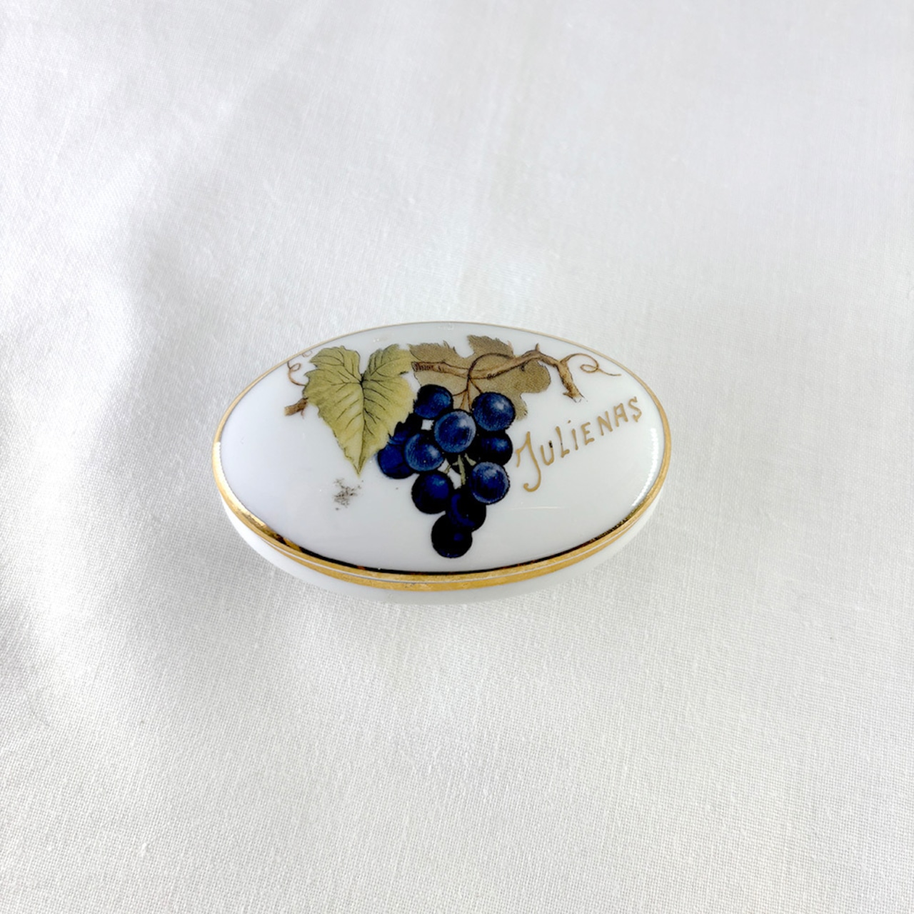 小物入れ　陶器オーバル型　ぶどう　トリンケットボックス　12oten4-2