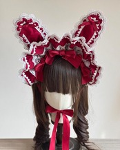 ♡【全６色】MAID うさみみフリルレースリボンハーフボンネット white ♡
