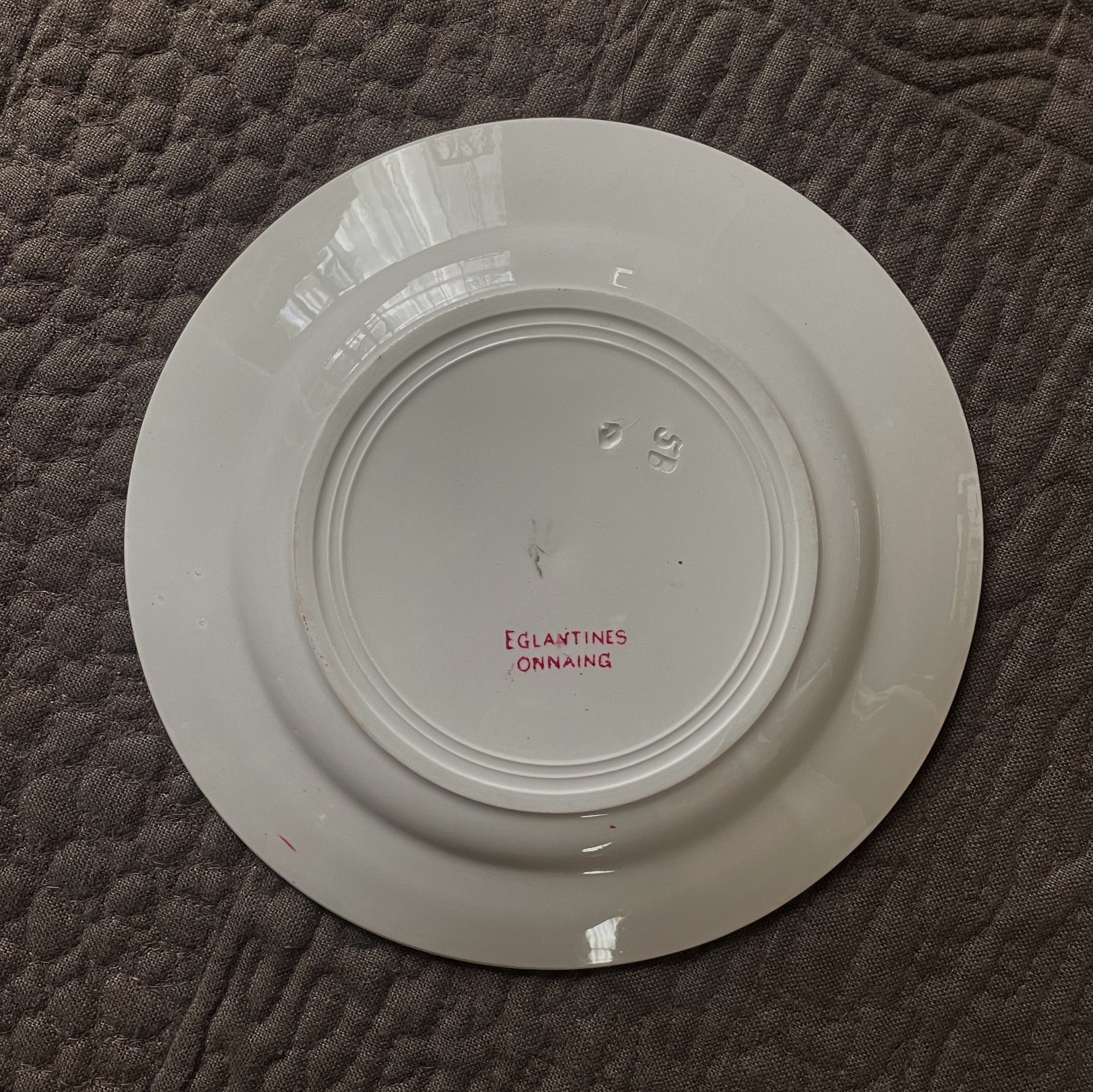 【希少・フランスアンティーク】オナン窯 EGLANTINES 野バラ 平皿 骨董 Onnaing 