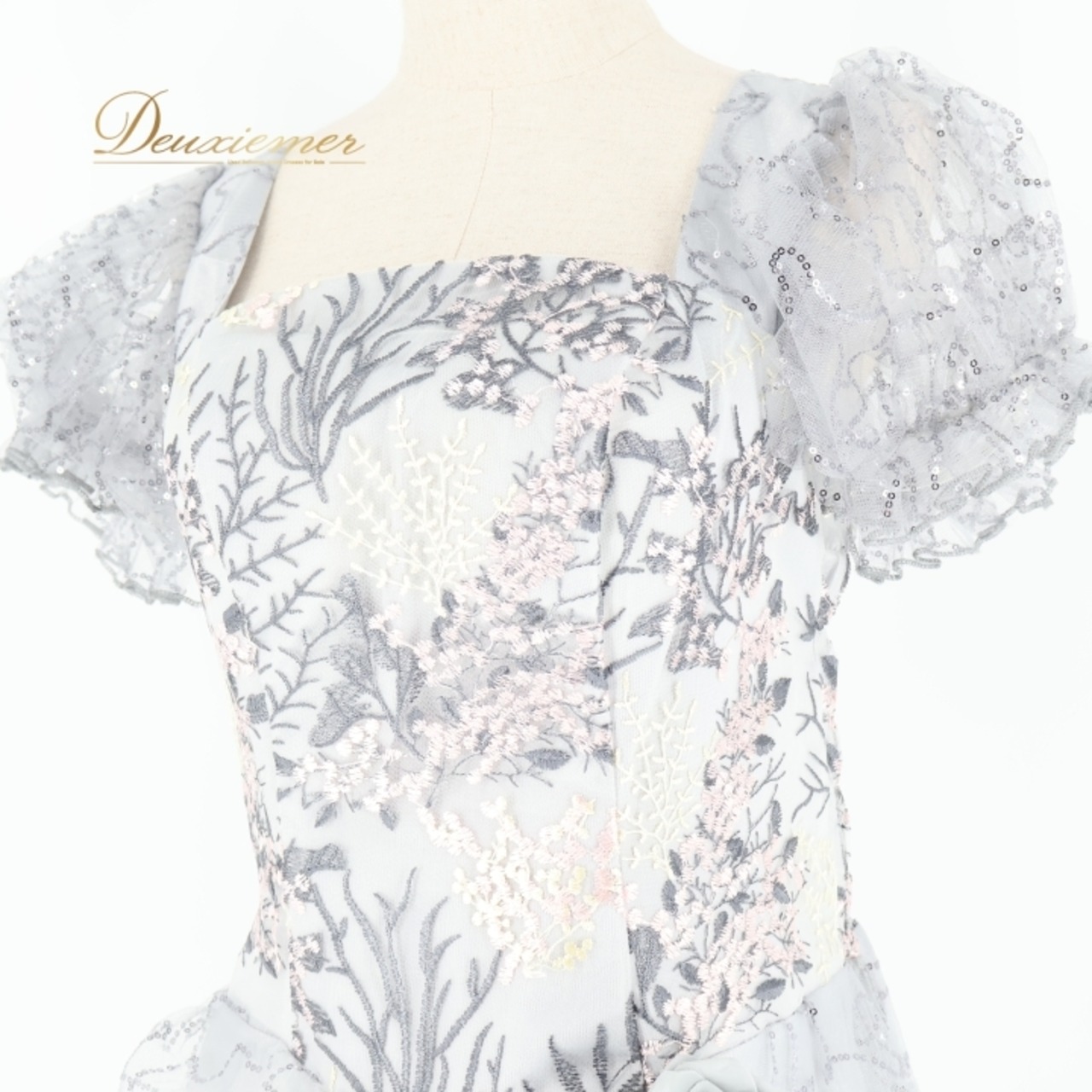 パーティドレス ワンピース ドレス グレイ系 シルバー系 Da Vistosa ドニャヴィストーサ 発表会 演奏会 パーティ 舞台 ラメ スパンコール フリル ダンス かわいい おしゃれ エレガント ウエディング クラシック スタイリッシュ