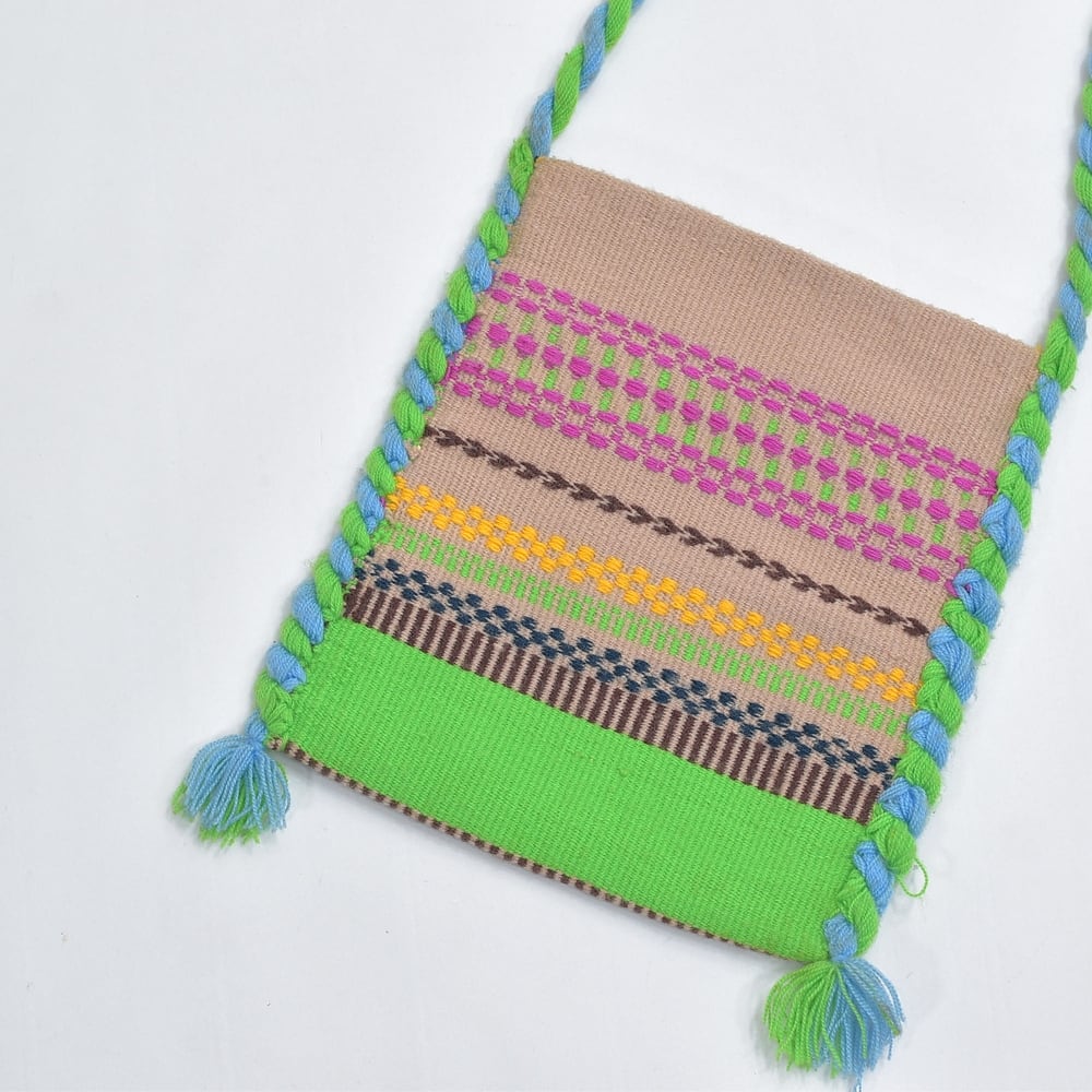 Used ミニ トートバッグ ショルダーバッグ エスニック ハンドメイド 織り模様 フリンジ USED ヴィンテージ ビンテージ 古着 レディース ベージュベース マルチカラー