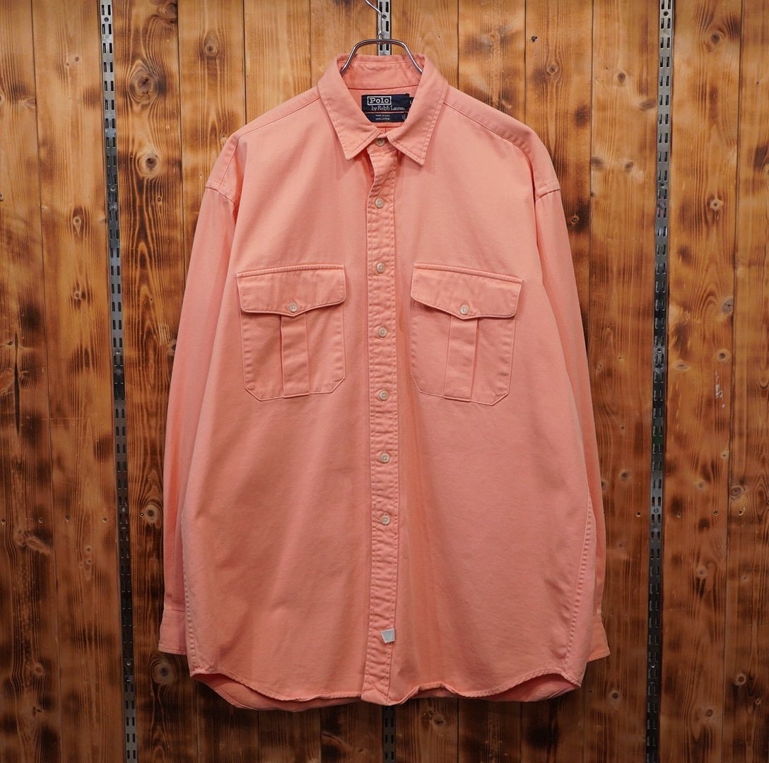 usa製 ralphlauren ピンク 厚手 コットンシャツ L/80s90s ラルフローレン