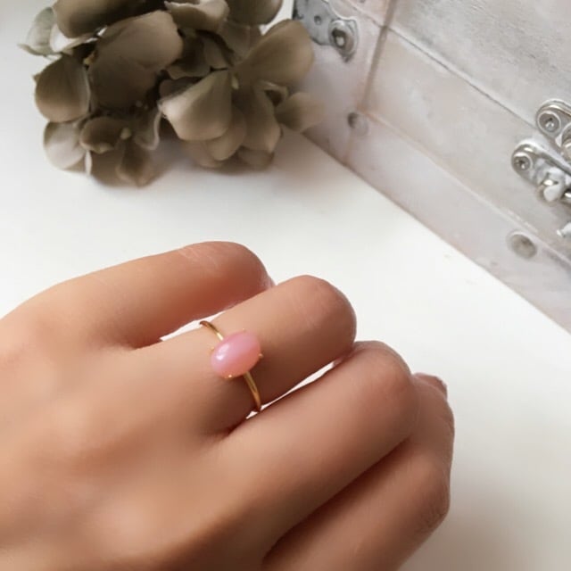 天然石ピンクオパール18kgpリング 7号/9号/11号/13号/15号 10月誕生石 Pink Opal ring