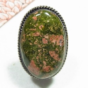 天然石、ユナカイトの大ぶりのフルーサイズリング　 Costume Jewelry Sale 11775R